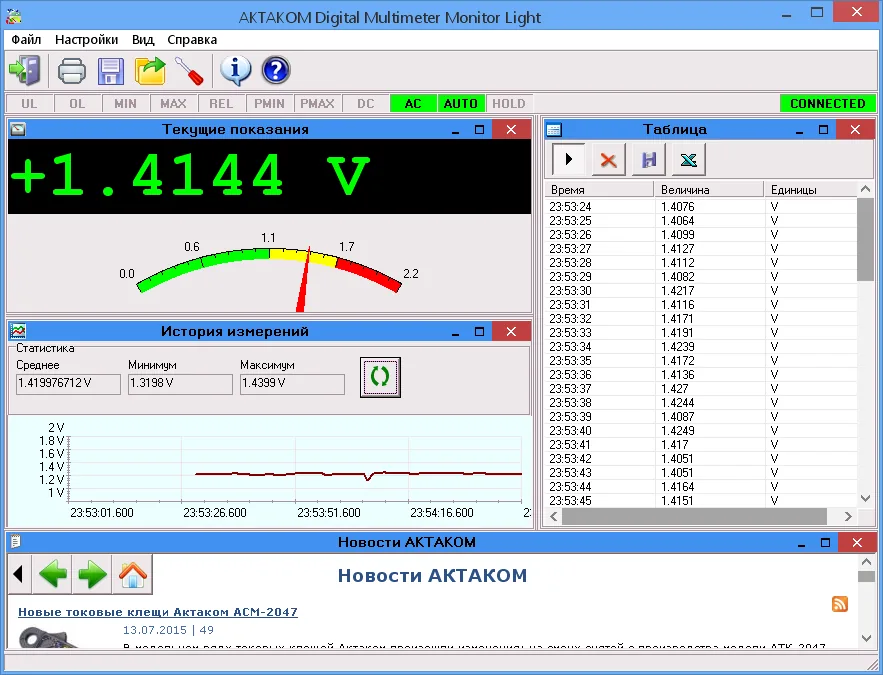 Программное обеспечение для мультиметров АКТАКОМ DMM Light