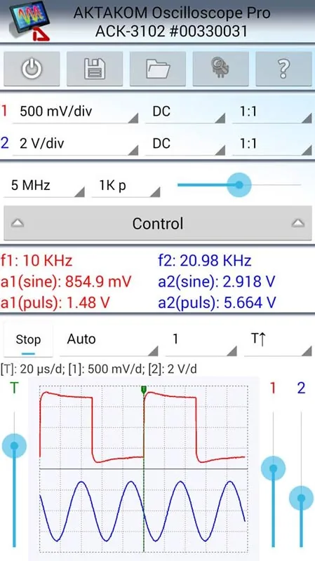 Программное обеспечение АКТАКОМ Android Oscilloscope Pro (AAOP)